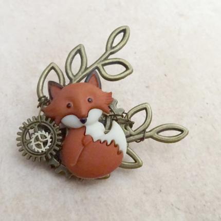 Broche renard steampunk